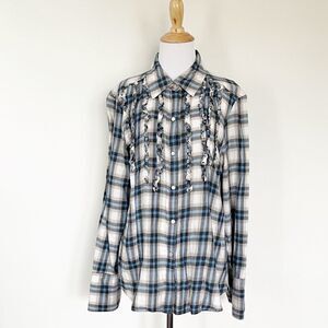 Blue Plaid Seven Western Shirt with pearl snap buttons